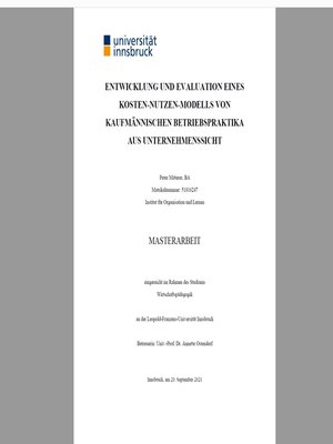 cover image of Entwicklung und Evaluation eines Kosten-Nutzen-Modells von kaufmännischen Betriebspraktika aus Unternehmenssicht